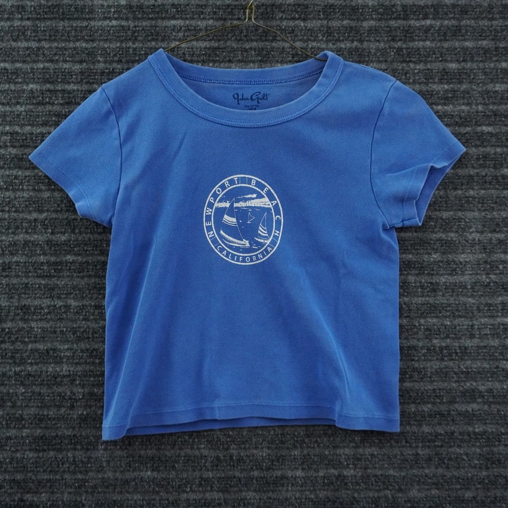 John Galt Graphic Tee Womens Small Blue Newport Beach California Baby Tee